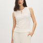 Winter White Sleeveless Bubble Lace Tank with Keyhole - Front View - Suzy Shier