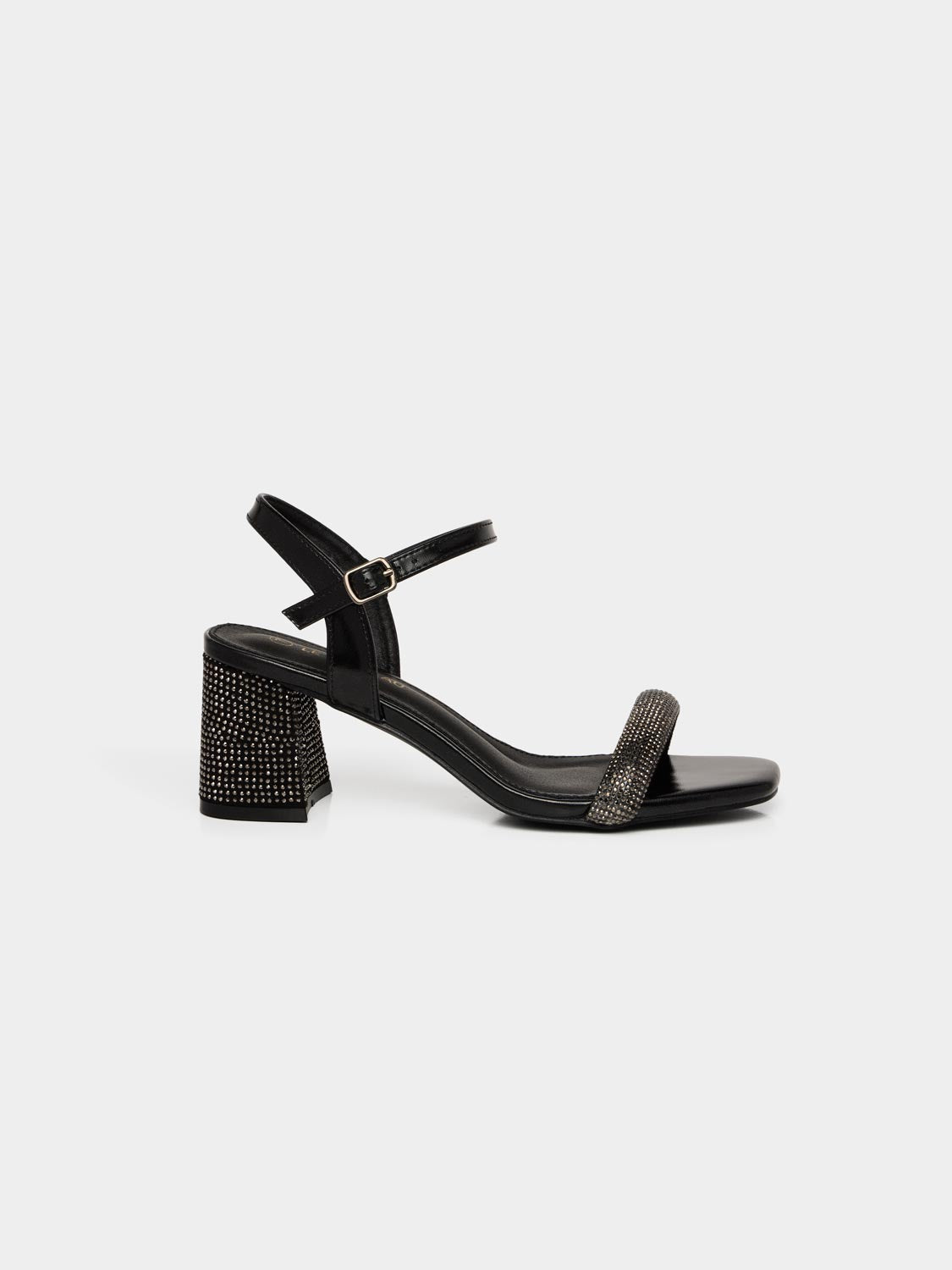 Square Toe Block Heel With Rhinestones
