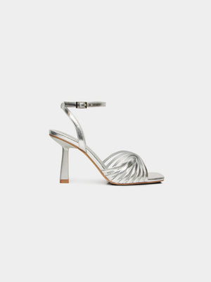 Strappy Metallic High Heel Sandal Silver