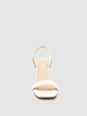 Square Toe Patent Faux-Leather Block Heel Sandal Pearl