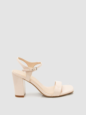 Square Toe Patent Faux-Leather Block Heel Sandal Sand