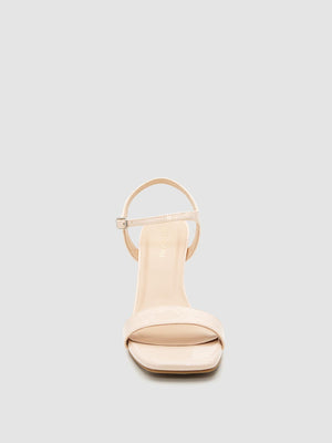 Square Toe Patent Faux-Leather Block Heel Sandal Sand