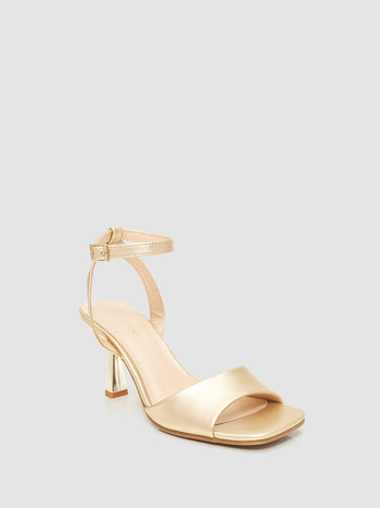 Square Toe Patent Faux-Leather High Heel Sandal Gold