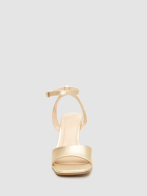 Square Toe Patent Faux-Leather High Heel Sandal Gold