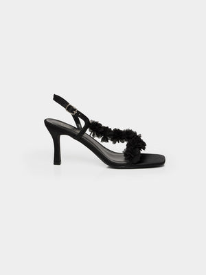 Talon en satin à lanières et bout carré Black