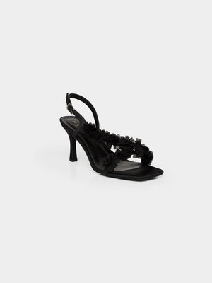 Talon en satin à lanières et bout carré Black