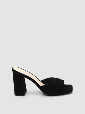 Square Toe High Block Heel Slide Black