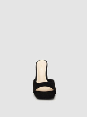 Square Toe High Block Heel Slide Black