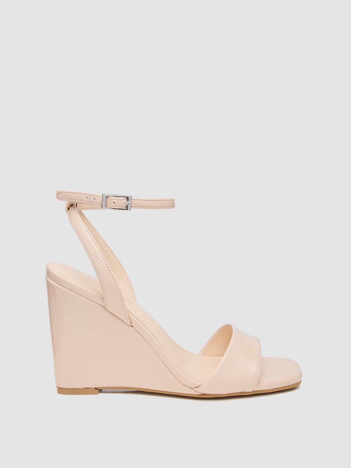 Square Toe Patent Leather High Heel Wedge Sandal