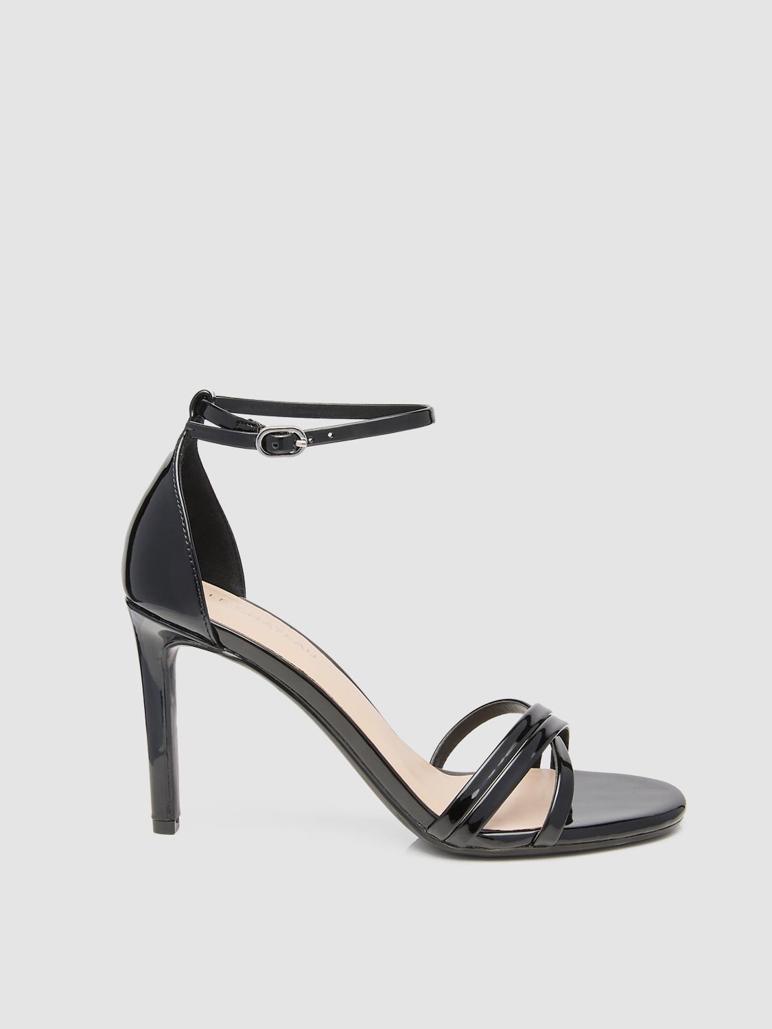 Round Toe Patent Leather Strappy Stiletto High Heel Sandal