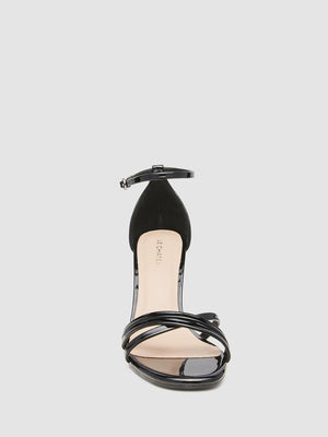 Round Toe Patent Leather Strappy Stiletto High Heel Sandal Black
