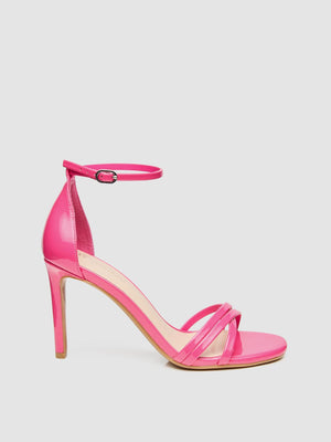 Round Toe Patent Leather Strappy Stiletto High Heel Sandal Dk Pink