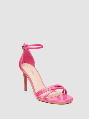 Round Toe Patent Leather Strappy Stiletto High Heel Sandal Dk Pink