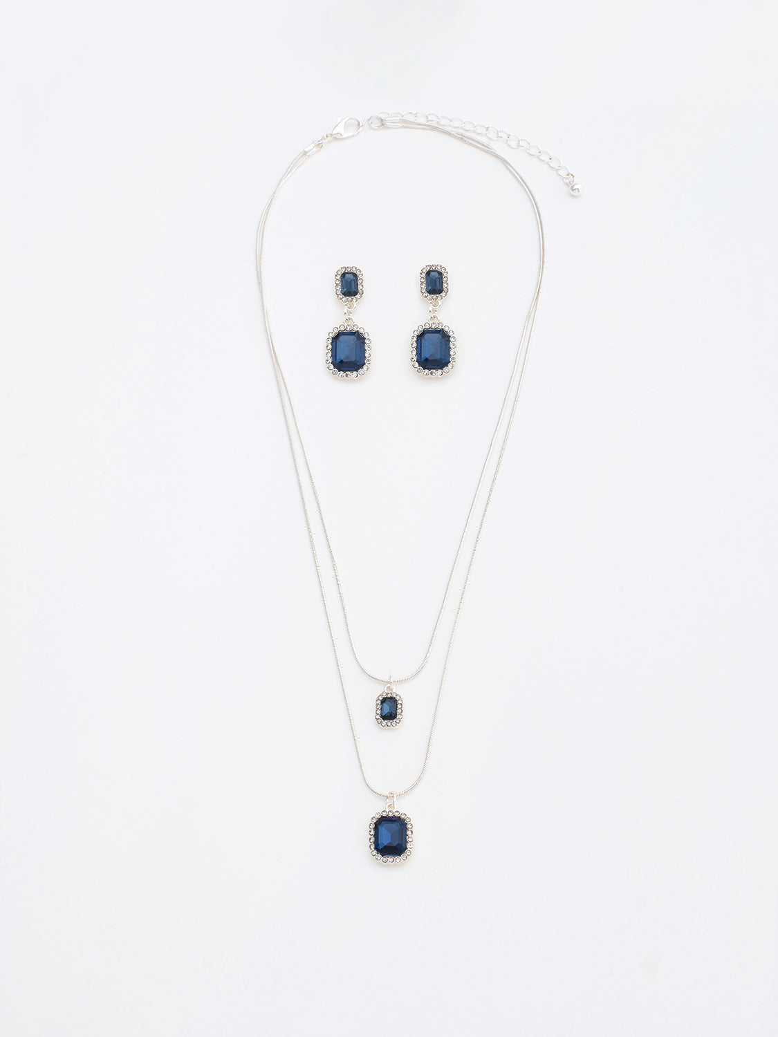 2-Layer Square Gem Earring & Necklace Set