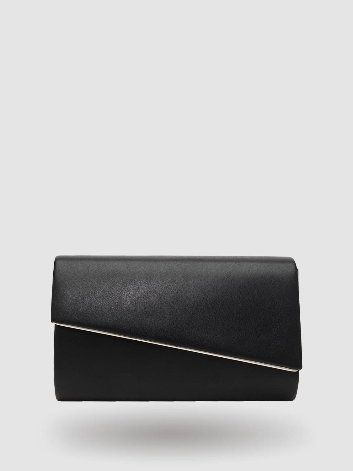 Asymmetrical Patent Faux-Leather Flapover Clutch With Metal Trim
