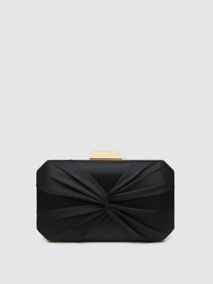 Satin Twist Minaudiere With Top Closure Black