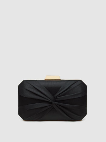 Satin Twist Minaudiere With Top Closure Black