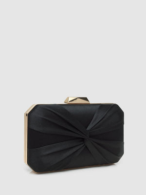 Satin Twist Minaudiere With Top Closure Black