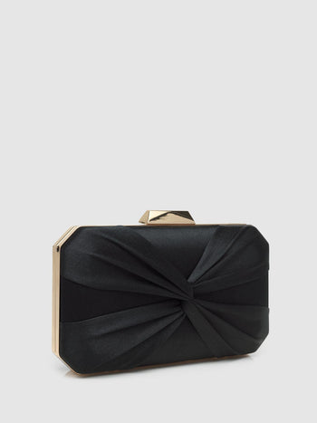 Satin Twist Minaudiere With Top Closure Black