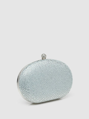 Jewelled Minaudiere With Top Handle Silver