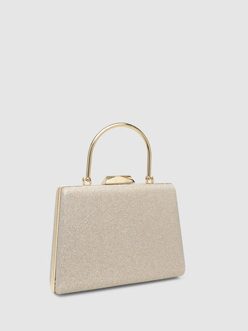 Glitter Minaudiere With Top Handle Gold