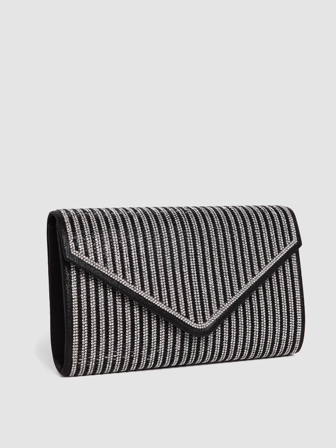 Rhinestone Envelope Flapover Clutch With Metal Chain