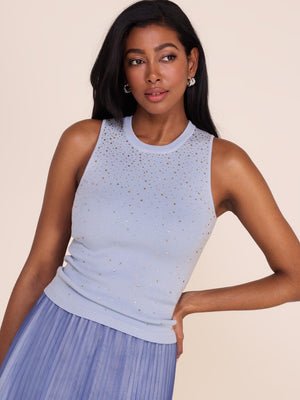 Cascading Rhinestone Sleeveless Top Lt Blue