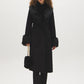 Dark Brown Melange Long Belted Faux Wool Coat - Full Front View - Suzy Shier