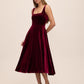 Burgundy Square Neck Velour Fit & Flare Cocktail Dress - Front View - Le Chateau