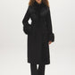 Dark Brown Melange Long Belted Faux Wool Coat - Woman Wearing Removable Fur Collar and Cuffs - Suzy Shier