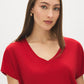 Jester Red V-Neck Dolman Sleeve Knit Top - Close-up V-neck Detail - Suzy Shier