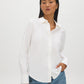 Bright White Poplin Button-Front Blouse - Woman Wearing Classic Cotton Shirt - Suzy Shier