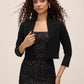 Black Knit Bolero with Embellished Cuffs - Woman Wearing Sweater Knit Cover Up - Le Chateau