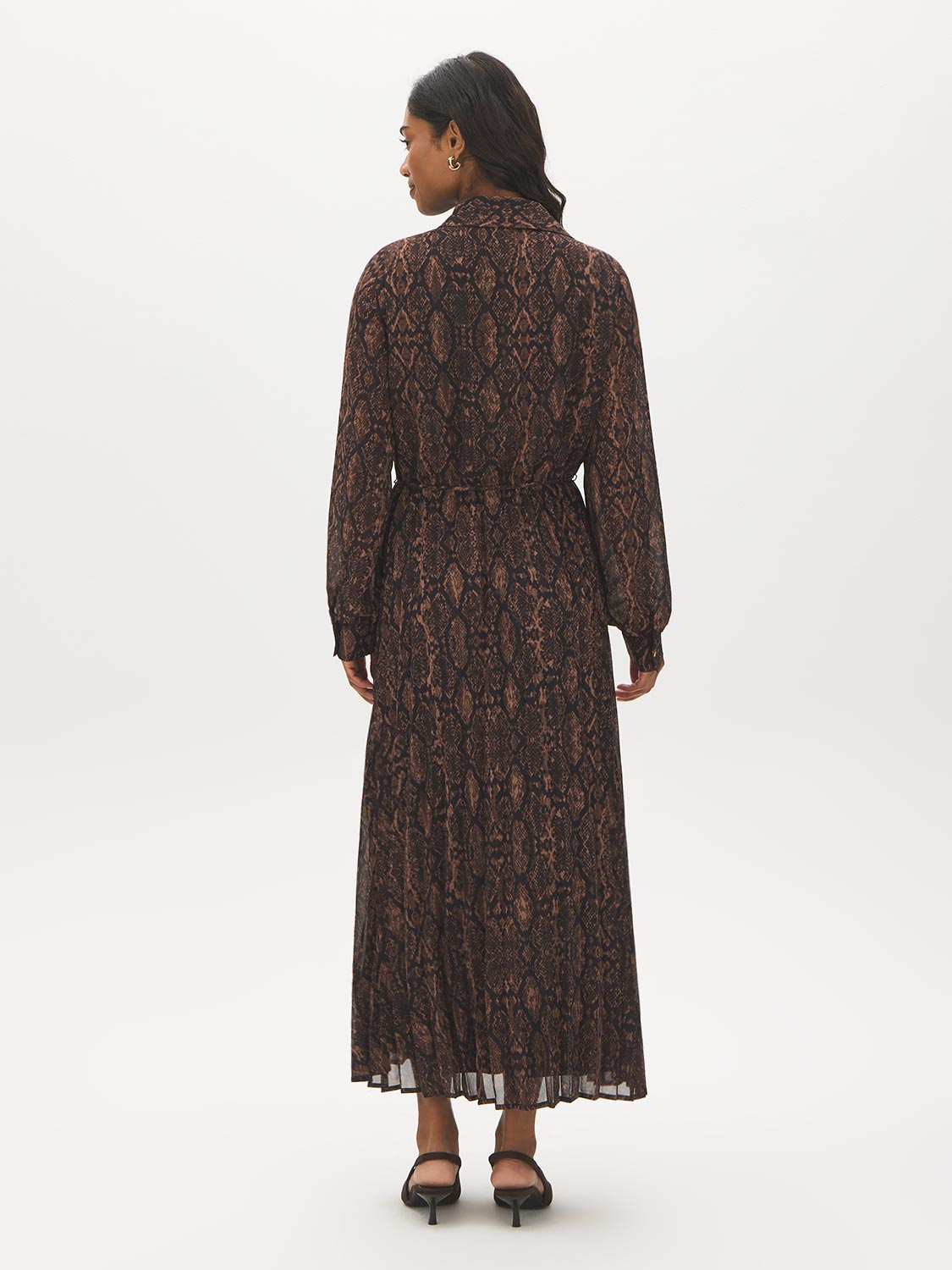 Black Bean Snake Print Chiffon Dress - Back View - Suzy Shier