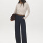 Bison/Snow White Striped Boat Neck Knit Top - Front View - Suzy Shier