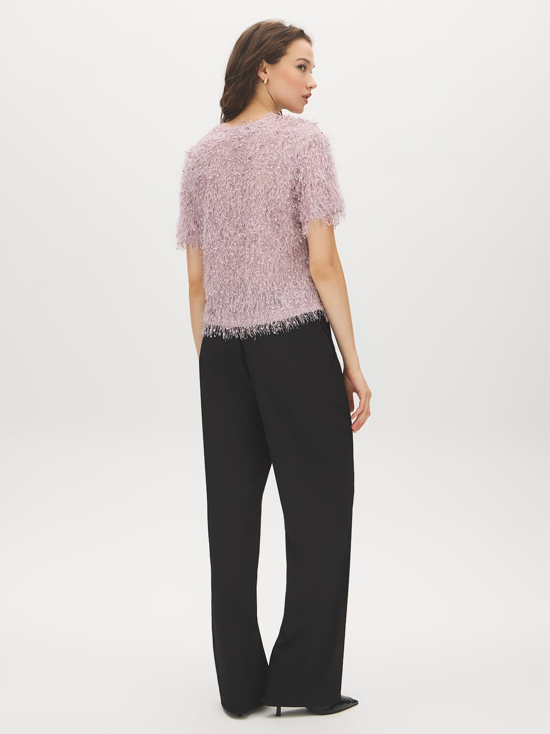 Violet Shadow Fuzzy Knit Crew Neck Top - Back View - Suzy Shier