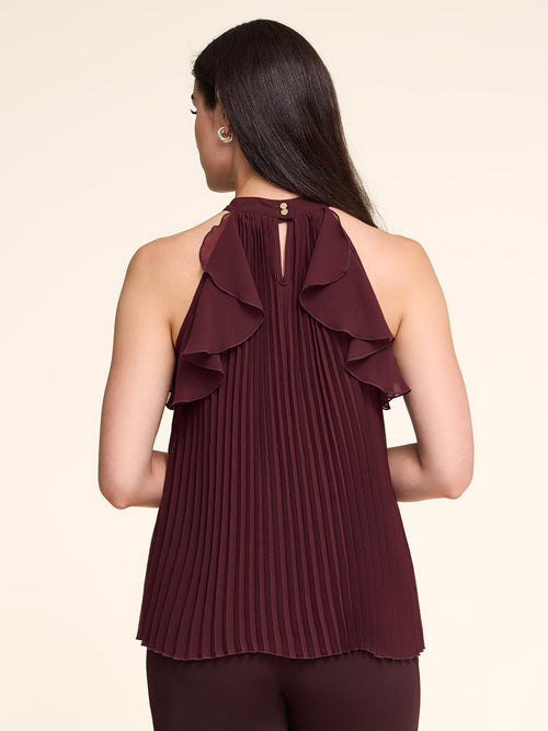 Mock Neck Pleated Top