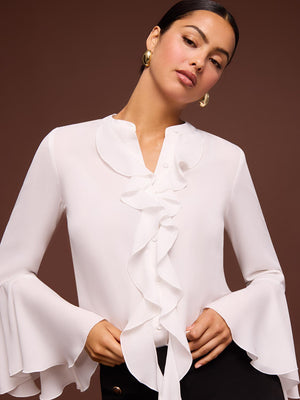 Ruffle Button-Up Blouse Pearl