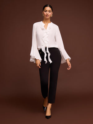 Ruffle Button-Up Blouse Pearl