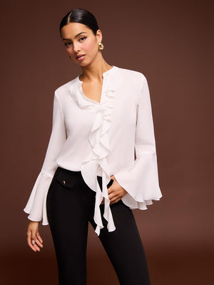 Ruffle Button-Up Blouse Pearl