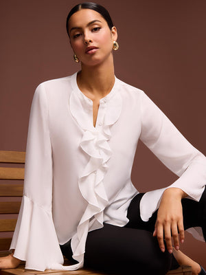 Ruffle Button-Up Blouse Pearl