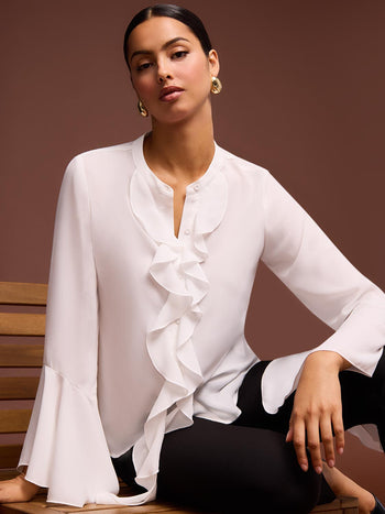 Ruffle Button-Up Blouse Pearl