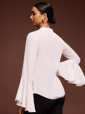 Ruffle Button-Up Blouse Pearl