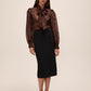 Black Covered Button Pencil Skirt with Slit - Woman Wearing Tailored Office Skirt - Le Chateau
