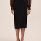 Black Covered Button Pencil Skirt with Slit - Woman Wearing Tailored Office Skirt - Le Chateau