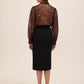 Black Covered Button Pencil Skirt with Slit - Woman Wearing Tailored Office Skirt - Le Chateau