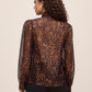 Leopard Print Organza Tie Neck Blouse - Woman Wearing Sheer Animal Print Top - Le Chateau