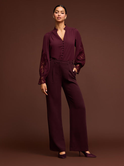 Button-Up Blouse With Crochet Lace Sleeve