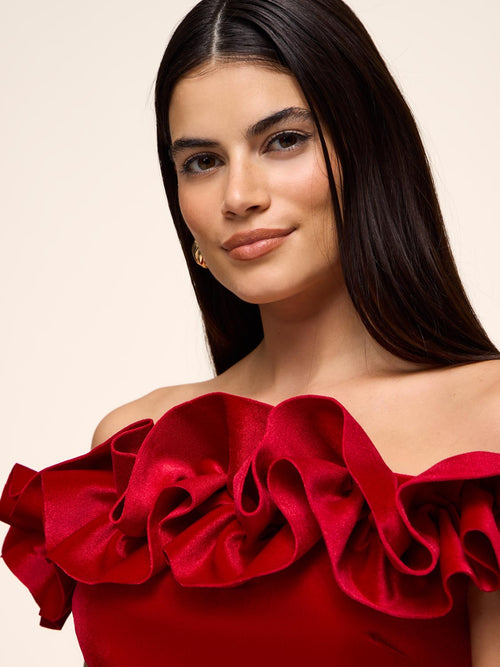Ruffle Off-The-Shoulder Velvet Top