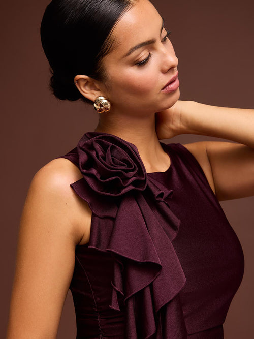 Sleeveless Rosette Ruffle Top